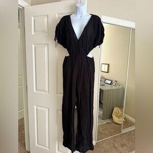 H&M Black Jumpsuit with Deep V-Neck and Wide-Leg Design